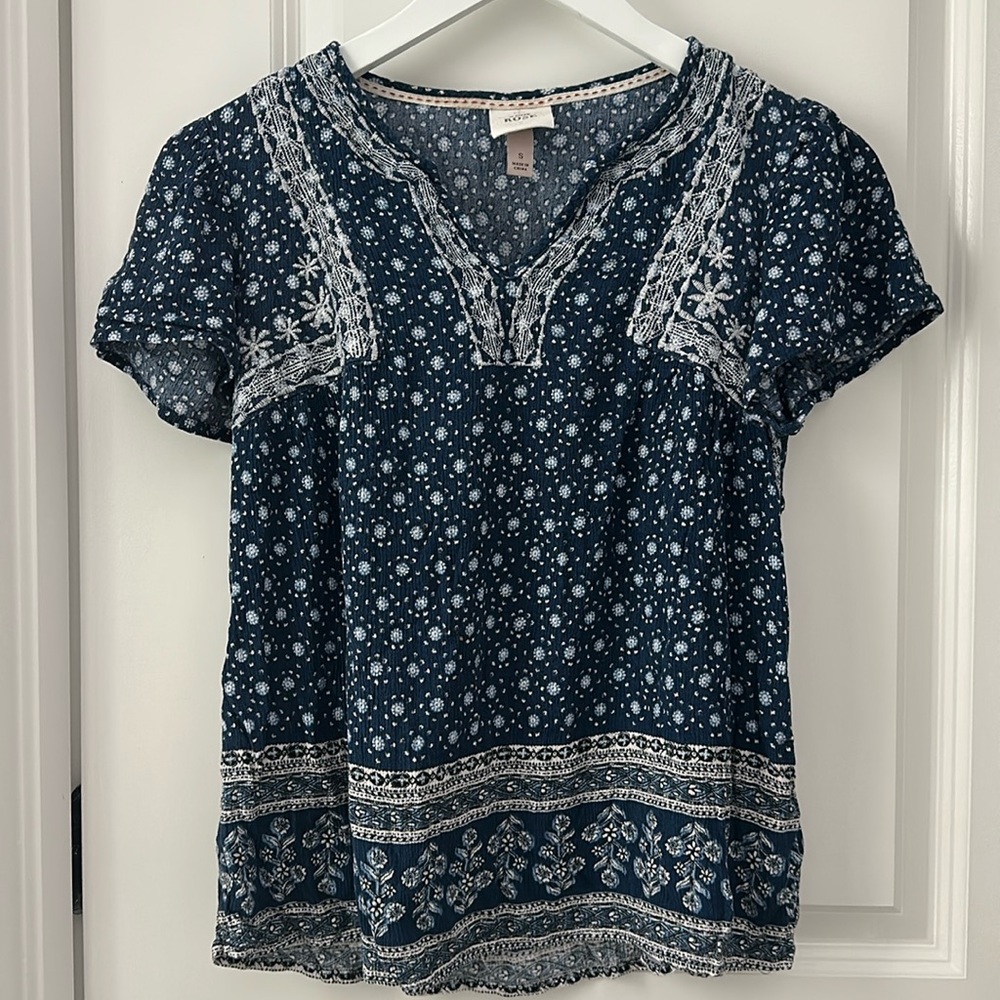 Knox Rose Blue Floral Printed Top Size S